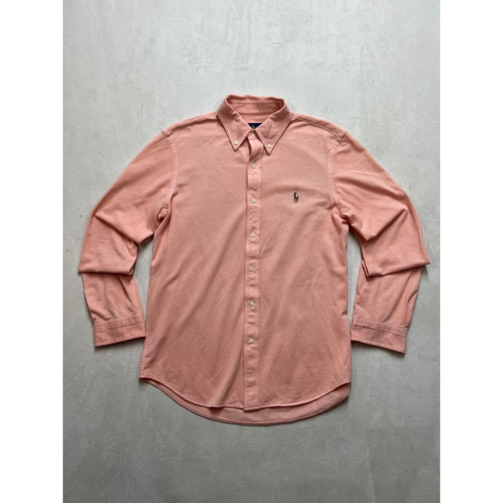 Ralph Lauren Knit Oxford Shirt Mens Medium Pink Long Sleeve Pique Button Down - Picture 1 of 10